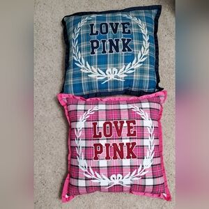 Pillow love pink Crest vintage plaid Set 2 RARE